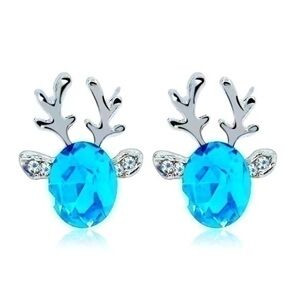 Elk Deer Earrings - Light Blue